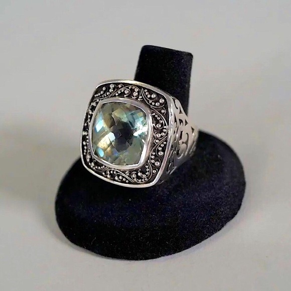 Lois Hill Jewelry - LOIS HILL Green Amethyst Square Cut Faceted Sterling Silver Cigar Band Ring Sz 8